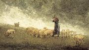 Winslow Homer Shepherdess still control the sheep USA oil painting artist